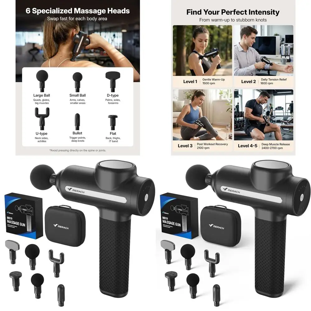 

Массажный пистолет для глубокого перкуссионного массажа с 6 насадками, портативный ручной массажер для расслабления мышц и снятия боли, подходит для мужчин и женщин.