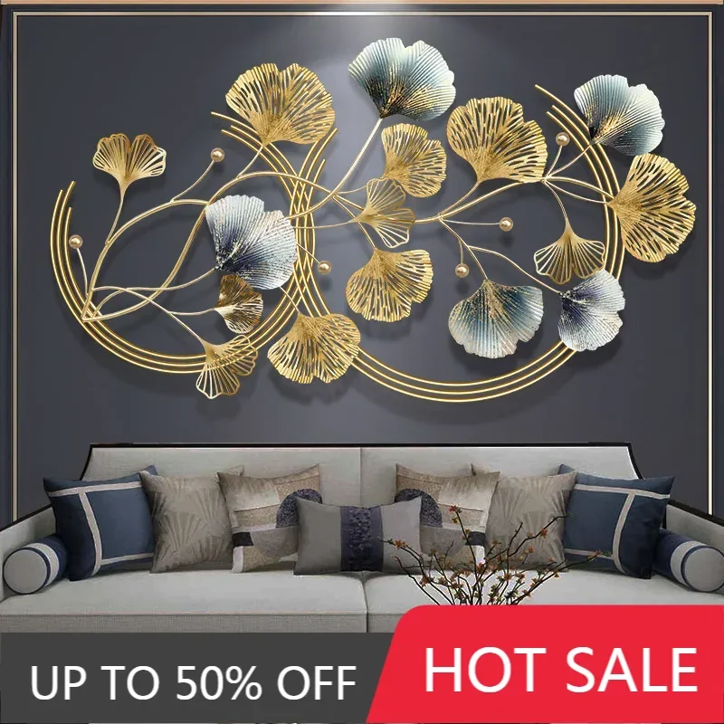 Chinese Style Light Luxury Ginkgo Leaf Wall Decoration - 3D Iron Hanging Pendant, Perfect For Living Room, Elegant Wall Hanging