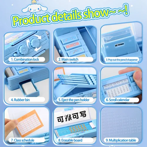 Imagen 2 del producto Sanrio Kuromi Cinnamoroll estuche de lápices multifunción caja de lápices de gran capacidad cerradura codificada suministros para estudiantes regalos de nuevo término para niños