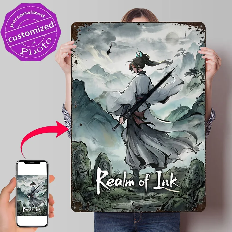 Realm of Ink 3D Printed Texture Poster Personalized Wall Art Retro Metal Tin Signs for Decoration Garage Accessories Home Decor