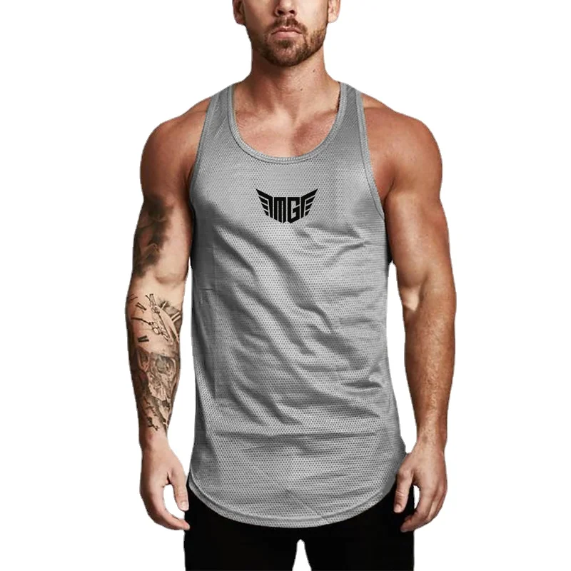 Muscleguys Bodybuilding Fitness Workout Mesh Gym Sports Summer Slim Fit Fashion Breathable O-neck Undershirt