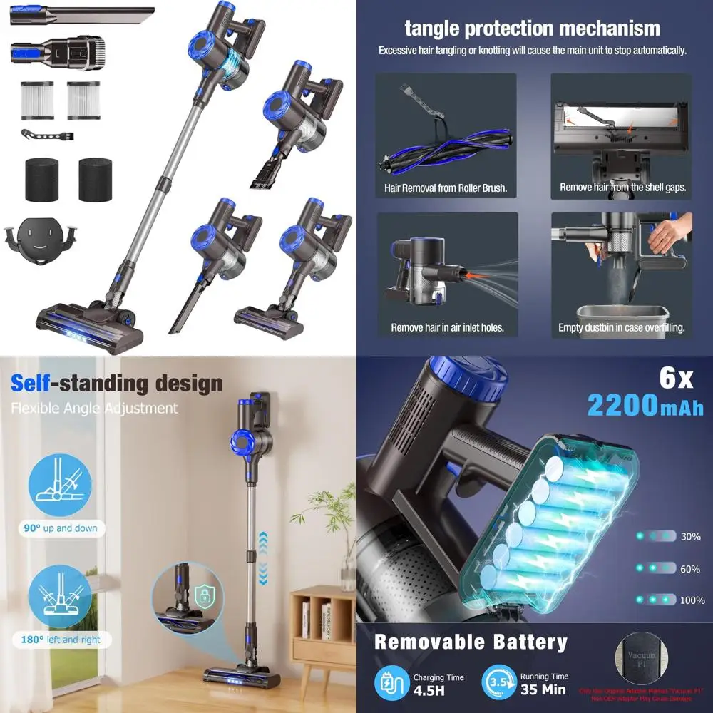 

Upgraded 40Kpa Lightweight 8-in-1 Cordless Vacuum, 1.5L Dust Cup, Self-Standing, Suitable for Hard Floors, Carpets, and Pet Hair