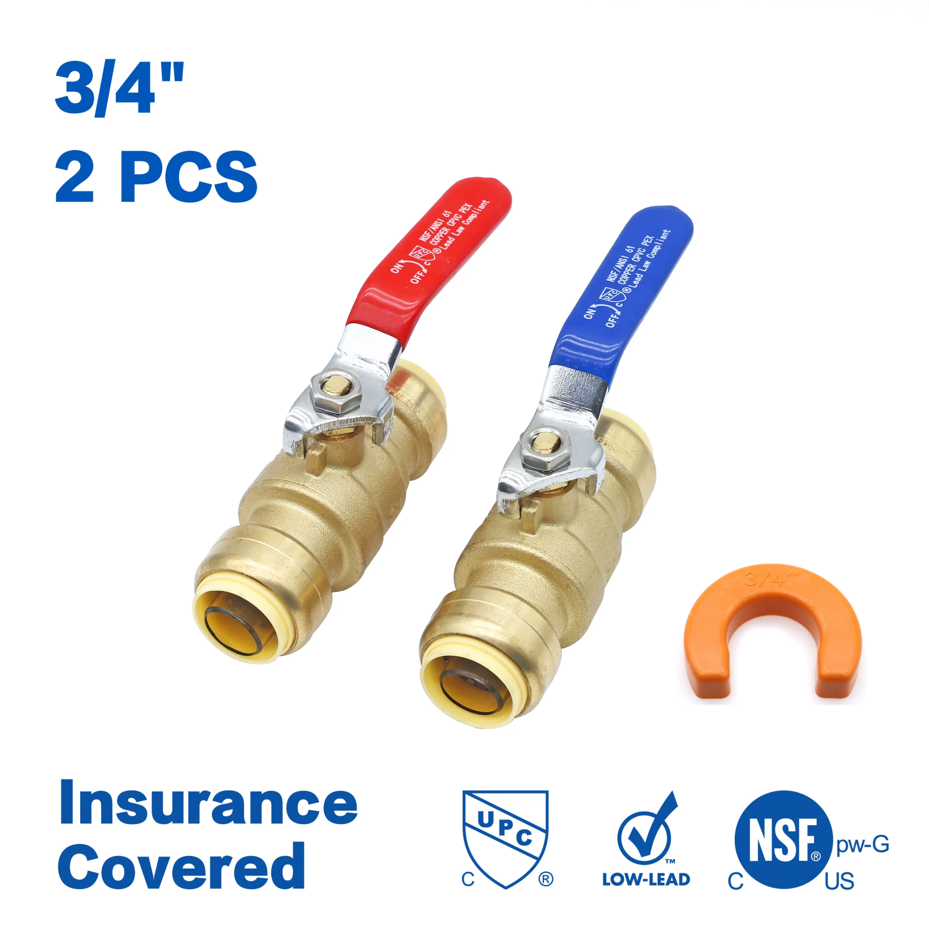 

KING SMART 3/4" Push Fit 1/4 Turn Full Port Push Fit Шаровой кран; для системы горячей и холодной воды; 2 шт./корпус; 80515