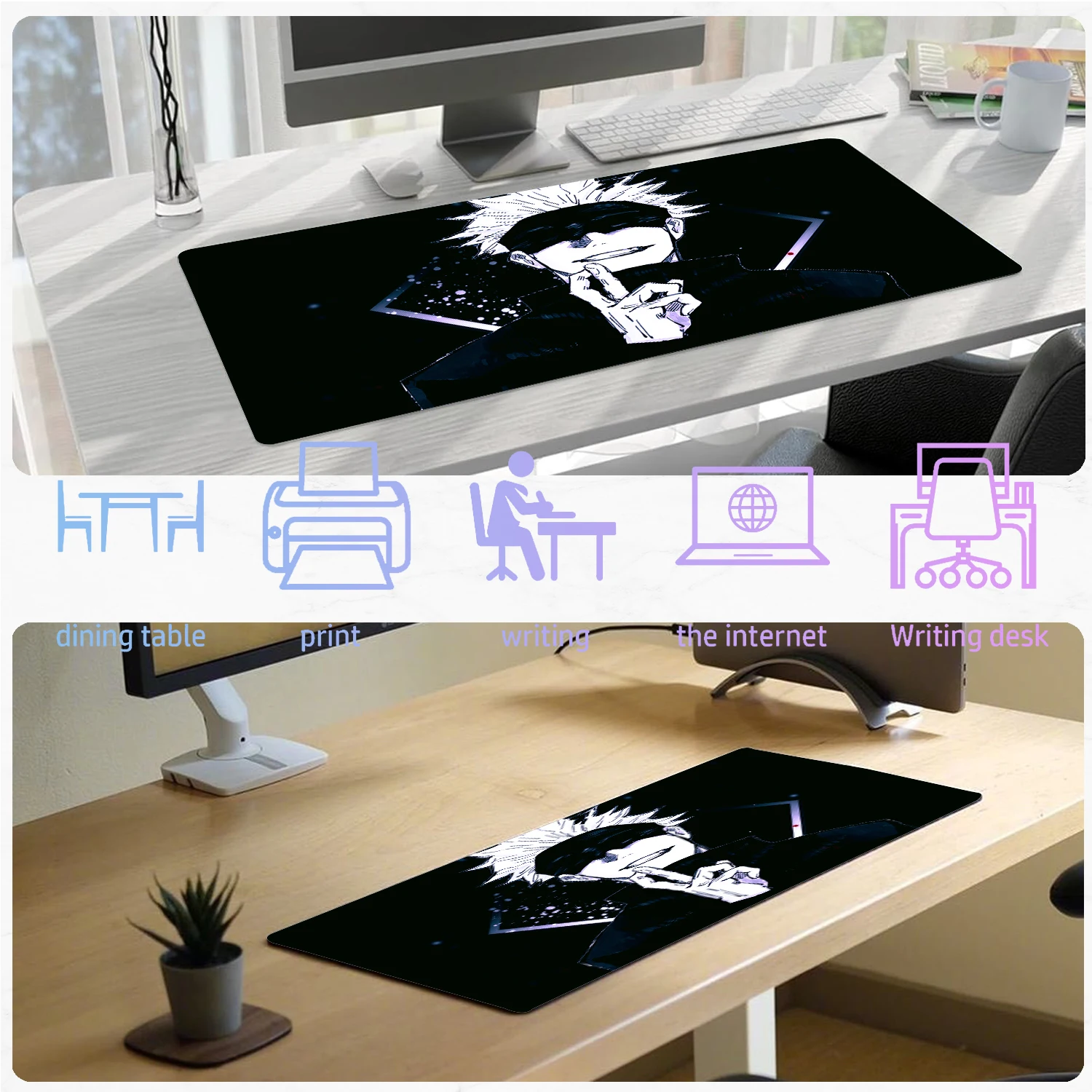 Anime Mouse Pad Jujutsu Kaisen Gojo Satoru Large Gaming Desk Mouse Mat Extended Game Mousepad Non-Slip Big Computer Keyboard Pad