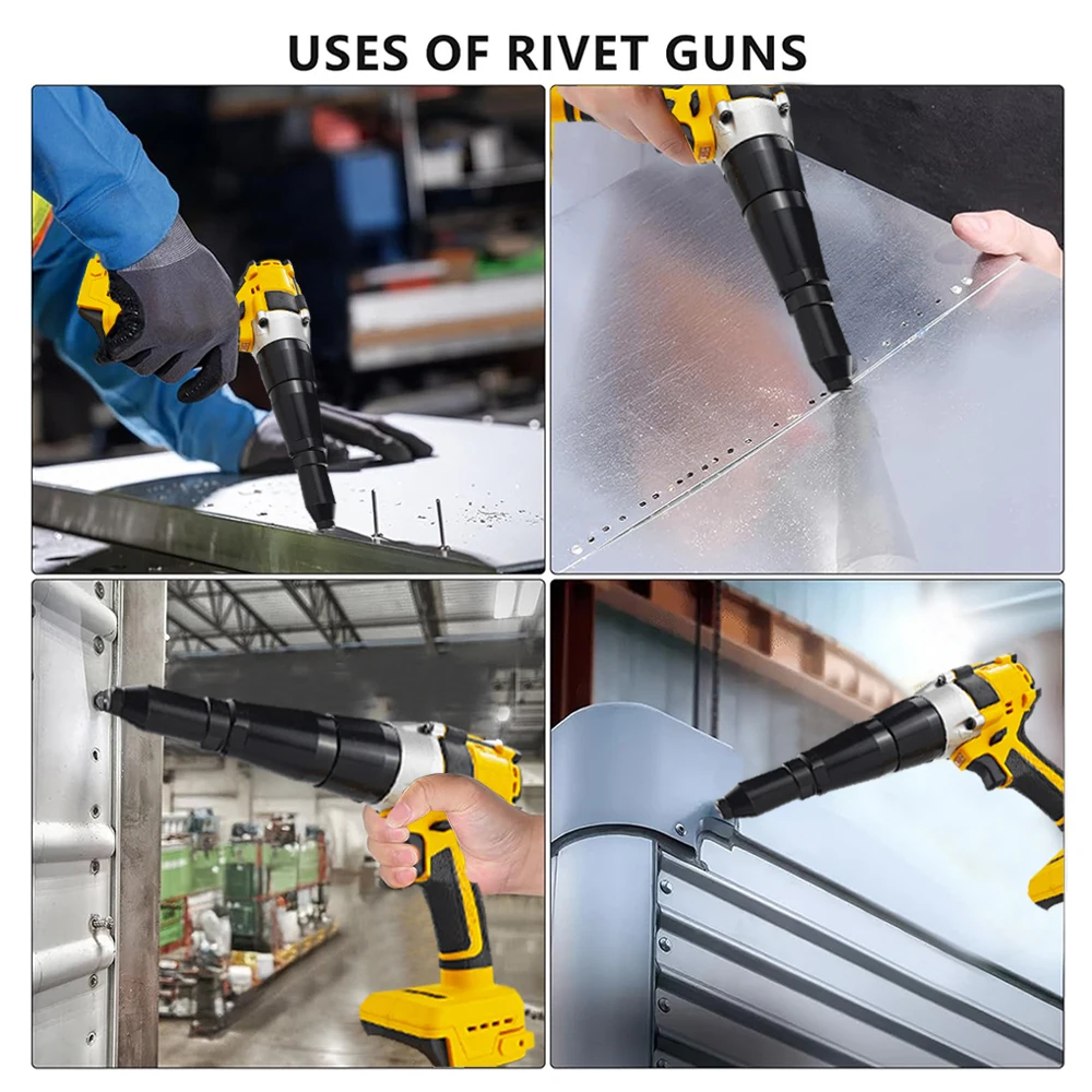 Brushless Electric Rivet Gun 2.4mm-4.8mm Automatic Riveter Rivet Hand Tool with LED Light for Dewalt 20V Battery (No Battery)