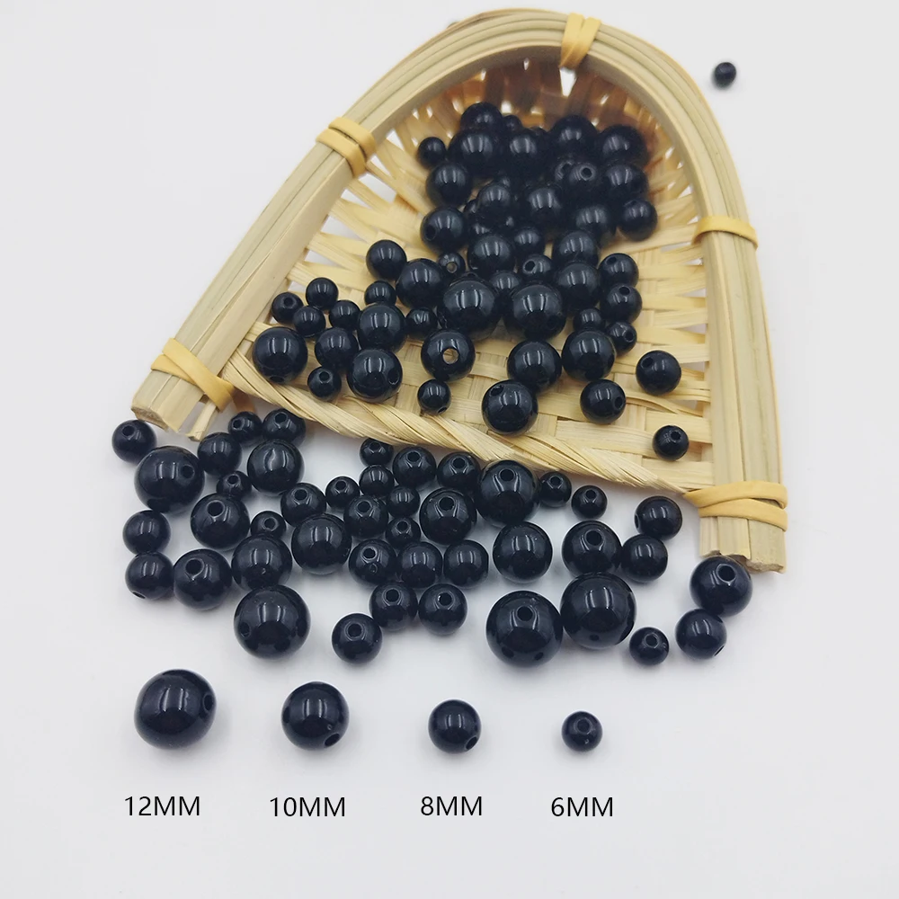 

10/20PCS Acrylic Round Beads Black Loose Beads DIY Handmade Jewelry Making Bracelet Necklace Earrings Key Chain Jewelry Accessor