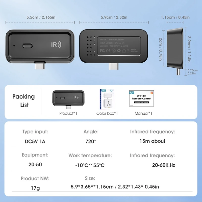 Tuya Wifi Universal IR Control remoto 2,4 Ghz Control remoto multifunción para aire acondicionado ventilador luz vida inteligente