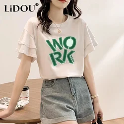 2023 Summer New Round Neck Short Sleeve T-shirt Women Printing Simple Unique All-match Tees Korean Style Basic Casual Pullovers