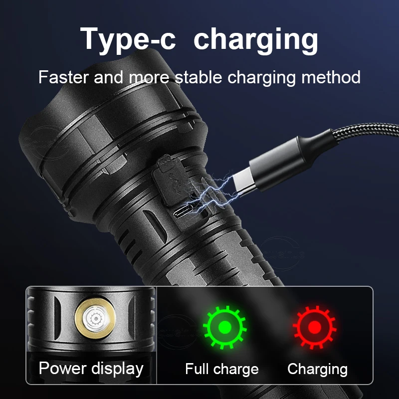 Super Powerful 30W LED Flashlight Tactical Torch USB Rechargeable Waterproof Lamp Ultra Bright Lantern Camping Work Flash Light