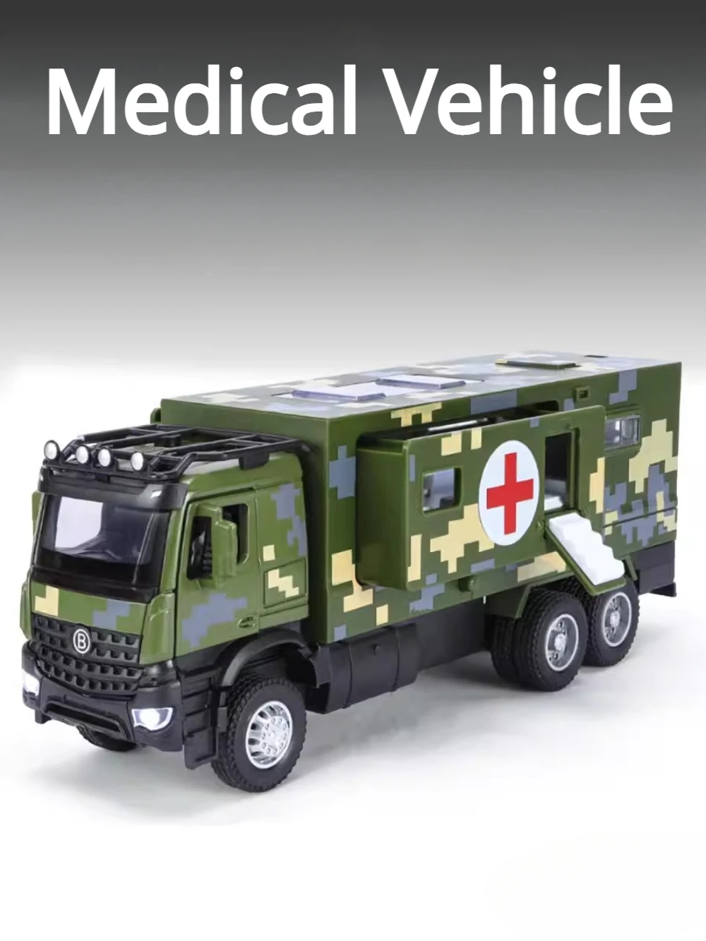 1/32 Military Ambulance Toy Models Alloy Diecast Body With Sound Light Pull Back Multifunctional Vehicle Models for Child Gifts