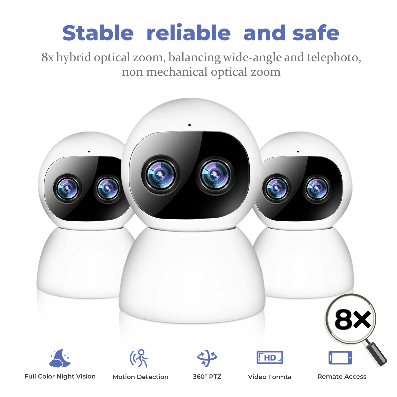 

HD 1080P Indoor WiFi Cameras Smart Home Security Surveillance IP 3MP Camera CCTV 360 PTZ 8X Zoom Baby Pet Video Monitor Cam