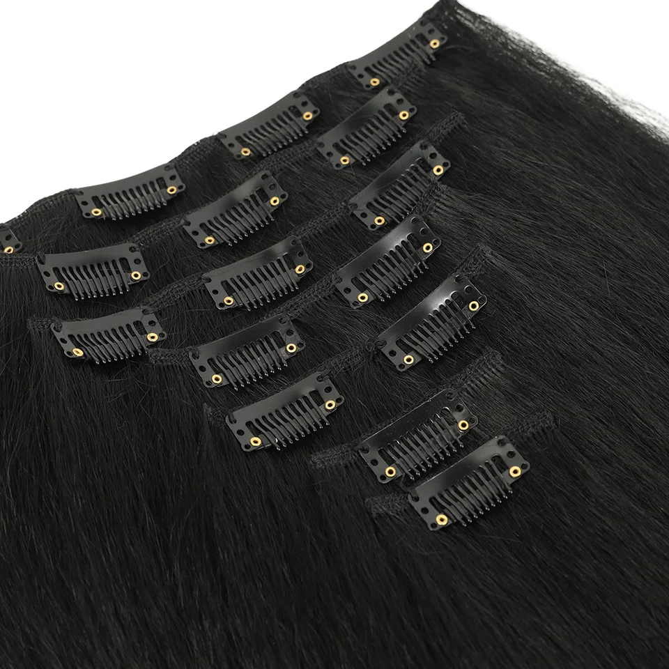 Extensiones de Cabello con Clip Yaki Lacio Sintético de 22 Pulgadas para Mujer Fibra Resistente al Calor Negro 7 Piezas por Set 6
