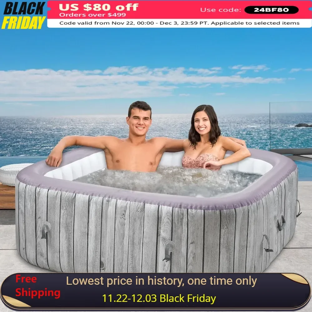 Portable Hot Tub，4 To 6 Person, , Insulated Cover, Digital Control Panel, Bubble Massage, Filter, Insulation Mat,Outdoor Hot Tub