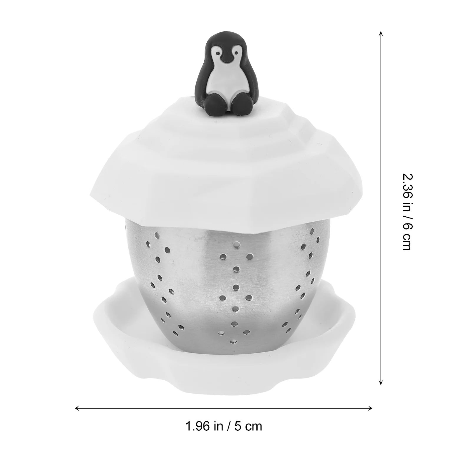 Roestvrijstalen Theemandje Theezeefdeksel Extra Fijne Theezeef Roestvrijstalen Thee-Infuser Thee-Kunstgereedschap Thuis Pinguïn Wit