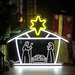 Nativity Scene Neon Sign with Star of Bethlehem LED Religious Wall Art for Home Church Christmas Decor Biblical Holiday Gift