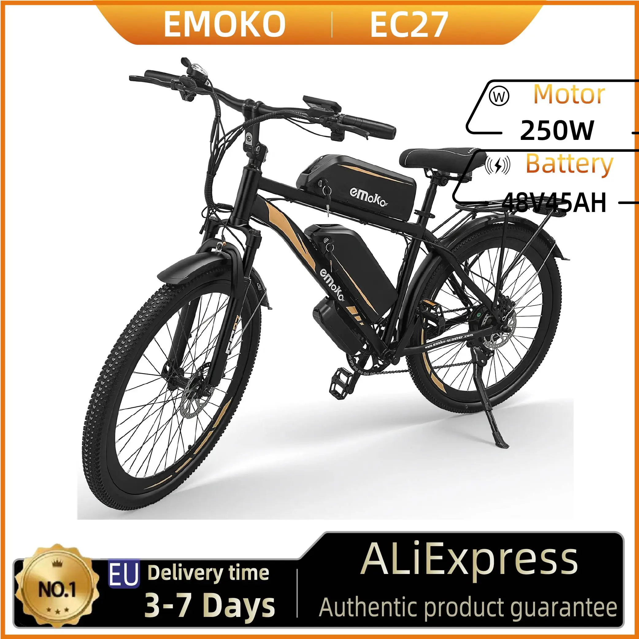 EMOKO EC27 Erwachsenen-E-Bike 250W Motor 48V45Ah Doppelbatterie Allterrain-E-Bike 27,5-Zoll-Reifen City-Pendler-Elektrofahrrad