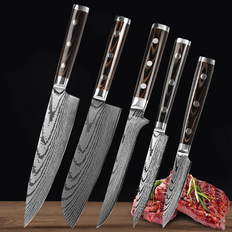 

Stainless Steel Damascus Pattern Chef's Knife Kitchen Meat Cleaver High Hardness Butcher's Boning Knife Fruit Peeling Knife