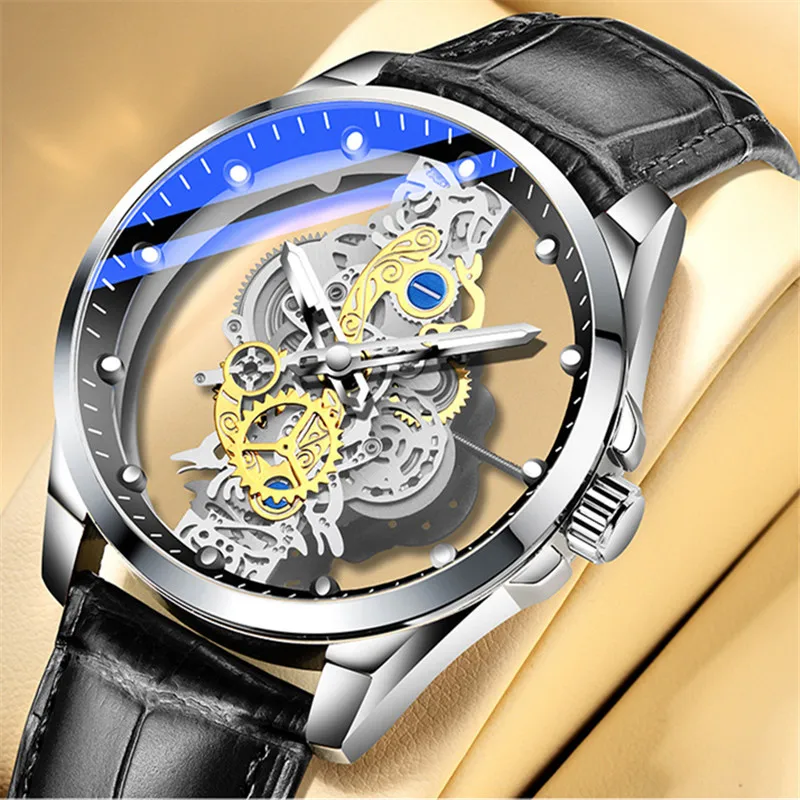 New Double sided Transparent Hollow Fully Automatic Mechanical Watch Men's Watch Men's Waterproof Glow Watch