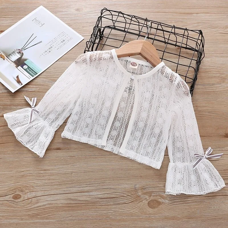 Summer Spring Girls Lace Shawl Thin Baby Sunscreen Cloak Princess Cardigan Lightweight Hollow Out Sun-proof Shirt Children Coat
