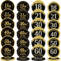 8/40pcs 7inch and 9inch Black and Gold Happy Birthday Disposable Paper Plates Birthday Party Decor Supplies Dessert/Salad Plates