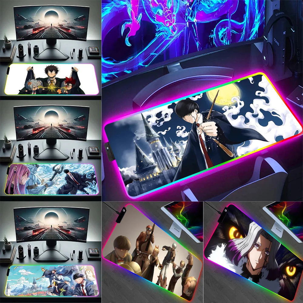 Anime Mashle Magic And Muscles RGB Pc Gamer Keyboard Mouse Pad Mousepad LED Glowing Mouse Mats Rubber Gaming Computer Mausepad