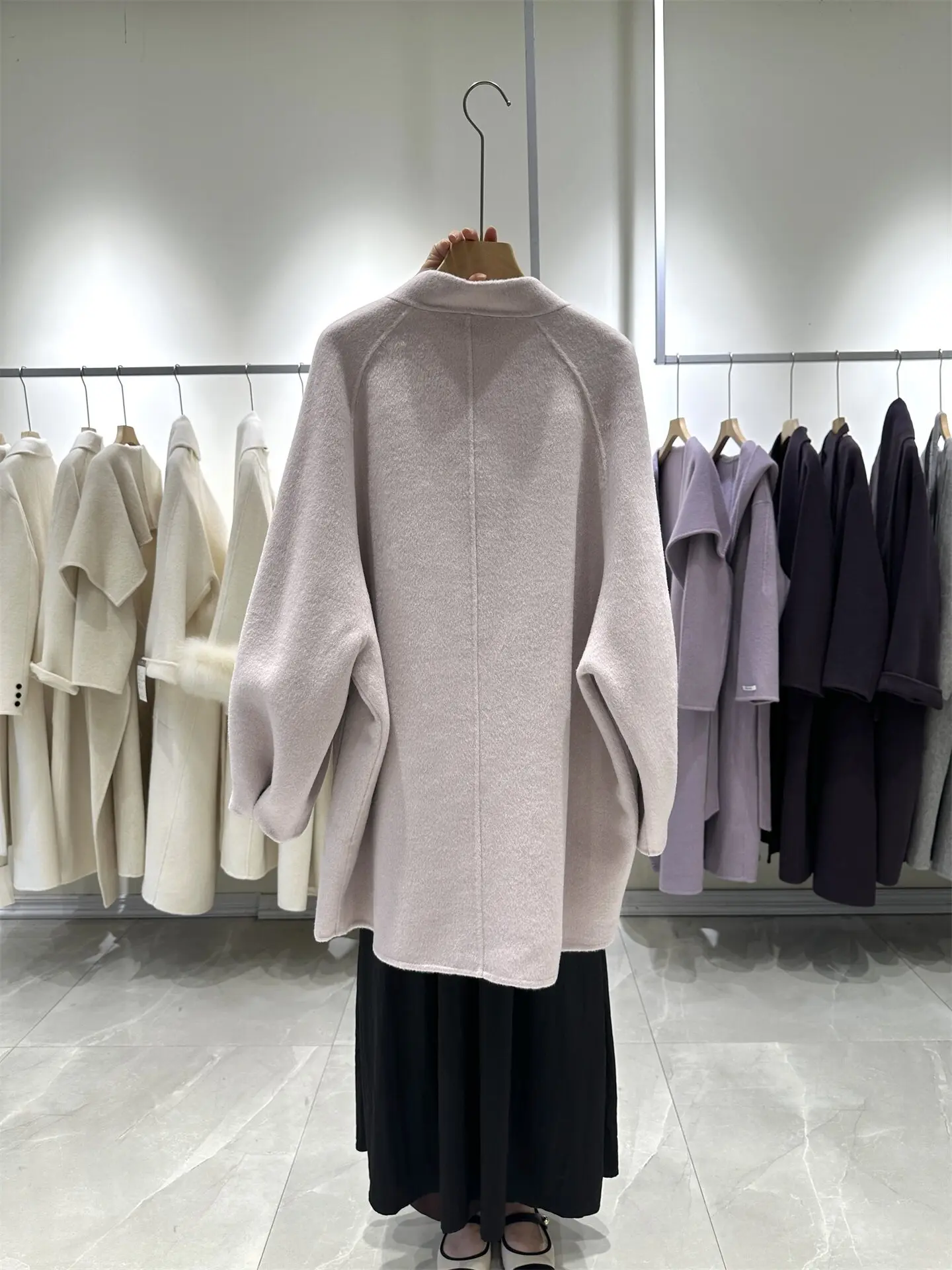 Autumn Winter New Rabbit Scarf Collar Double Face Wool Coat Women Korean Wool Outerwear Loose Mid Length Elegant Warm Wool Coat