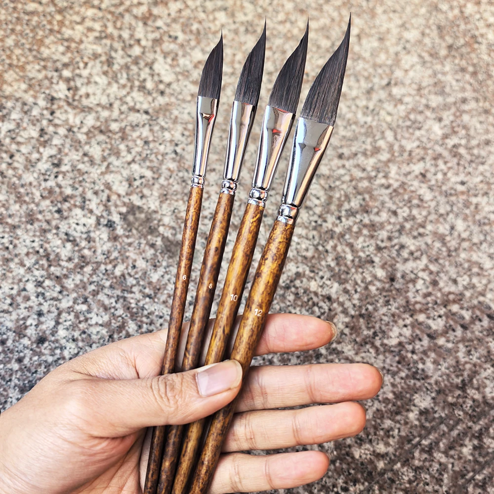 4pcs Pull Wire Paint Brush Gouache Nylon Hair Knife-shaped Watercolor Pen Set Water Painting Pen Hand-Painted Art Drawing Brush