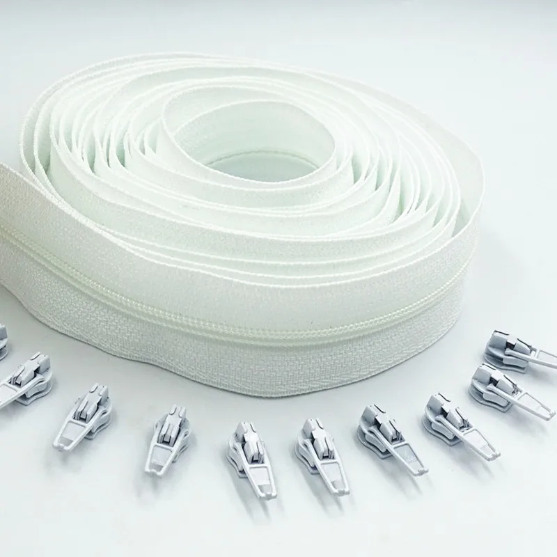 3#10 Meters Zipper By The Yard Nylon Coil Zippers with 20pcs Zipper Slider for Purses, Bags and Other Sewing Projects