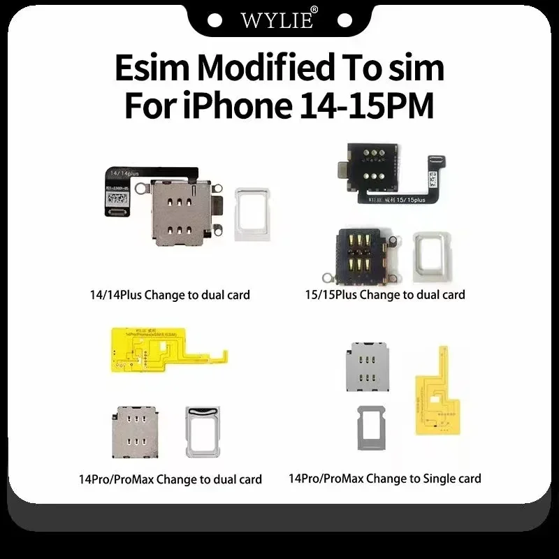 Wylie ESim Convert To SIM Dual Card Flex Cable For Mobile Phone 14 15 16 Pro Max Esim To Sim Card Slot Tray Replacement