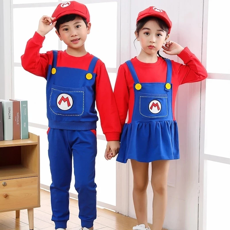 Vêtements de salle de bain Super Mario pour enfants, robe à bavette pour enfants, costume Luigi Cosplay, ensemble familial Anime, cadeaux pour