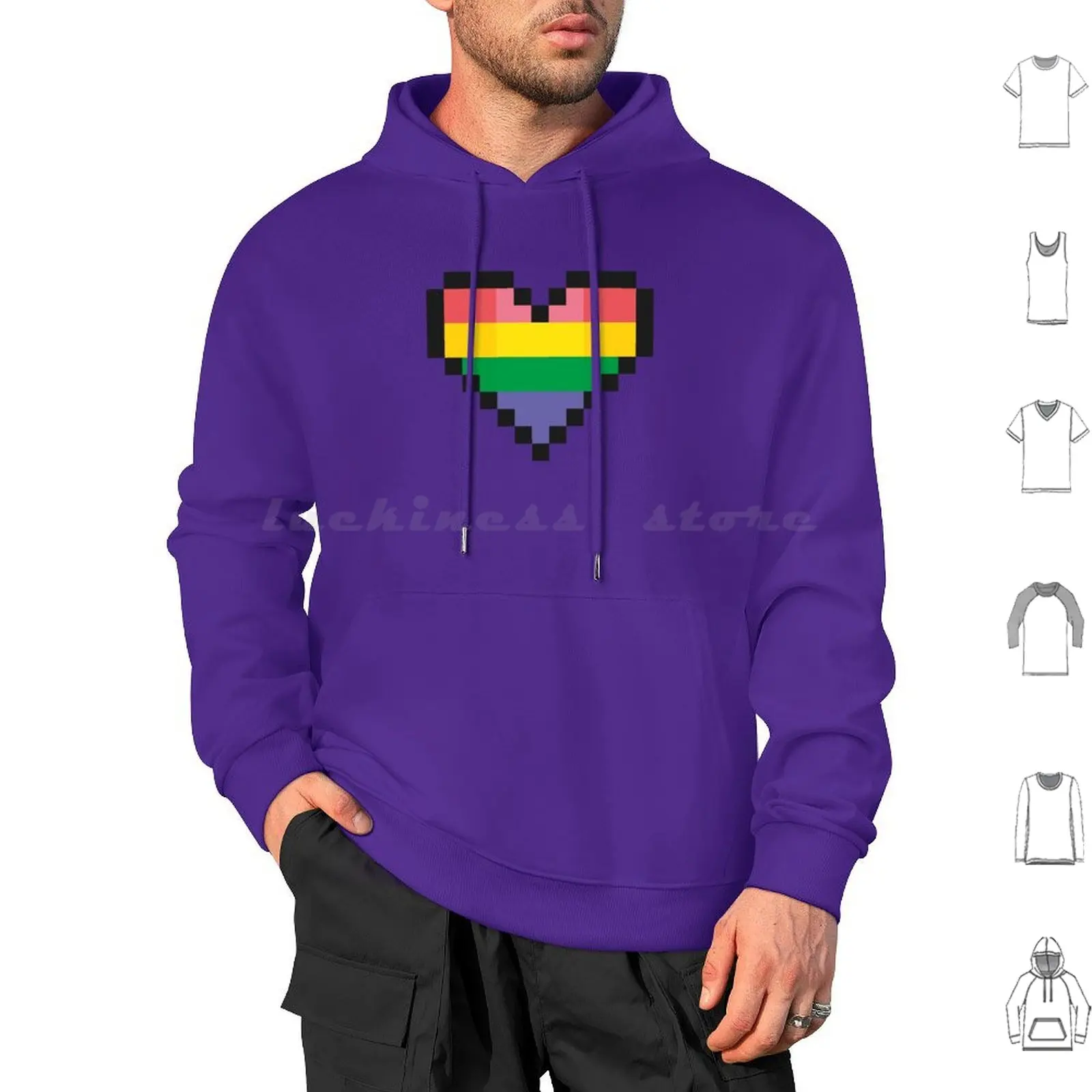 Pride Heart 8 Bits Sudaderas con capucha de manga larga 8 Bits Pride Heart Gls Lbgt Rainbow Cora? ? O Orgulho