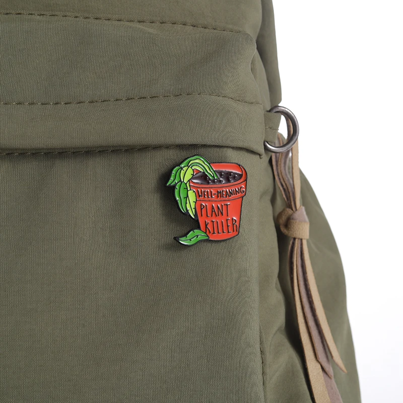 Plant Killer Enamel Pins Well-Meaning Dying Potted Brooches Lapel Badges Funny Plants Self-Deprecating Jewelry Gift Wholesale