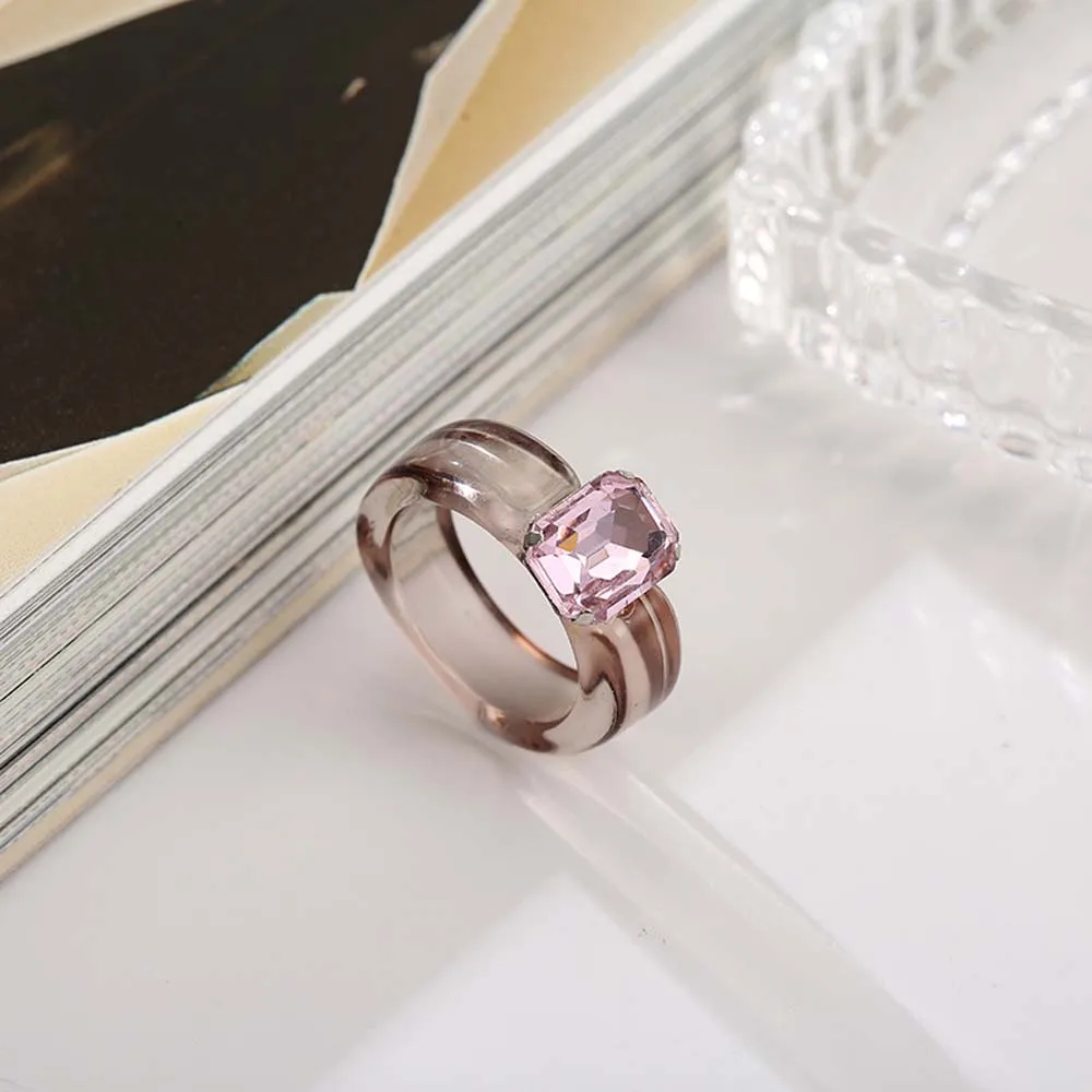 Vintage Elegant Cool Women Jelly Color Acrylic Finger Ring Fashion Jewelry Resin Rings Transparent