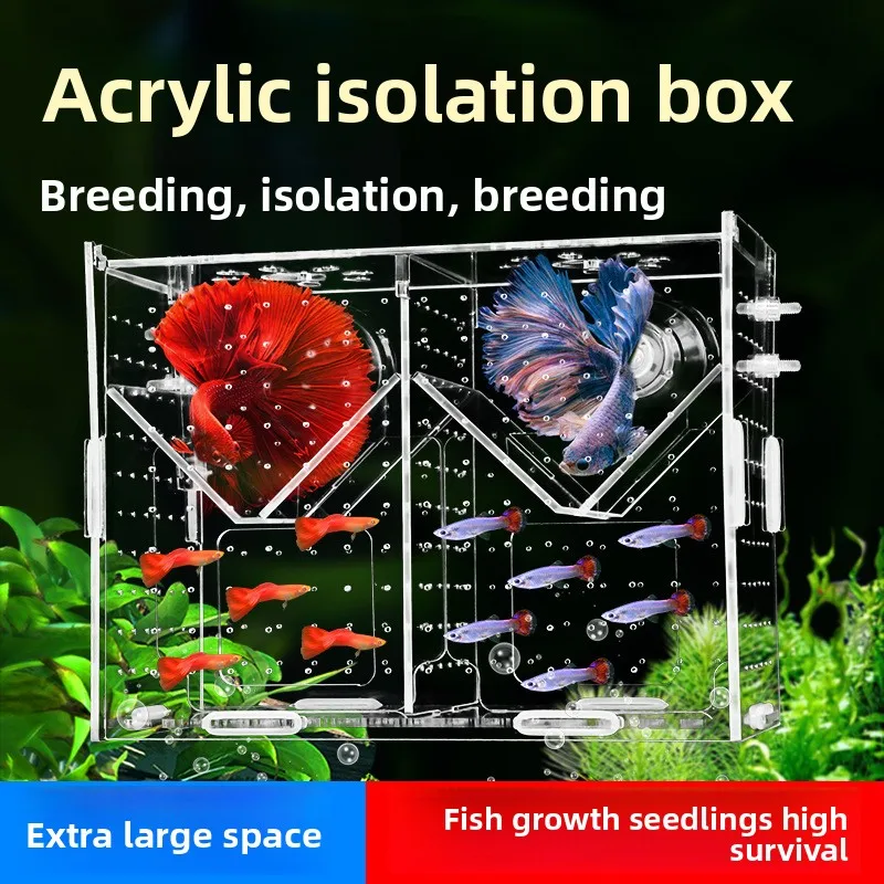 

FKSC Acrylic Fish Breeding Box - Guppy Fry Isolator & Nursery Tank-Hatching Incubator for Livebearers with Water Exchange Holes