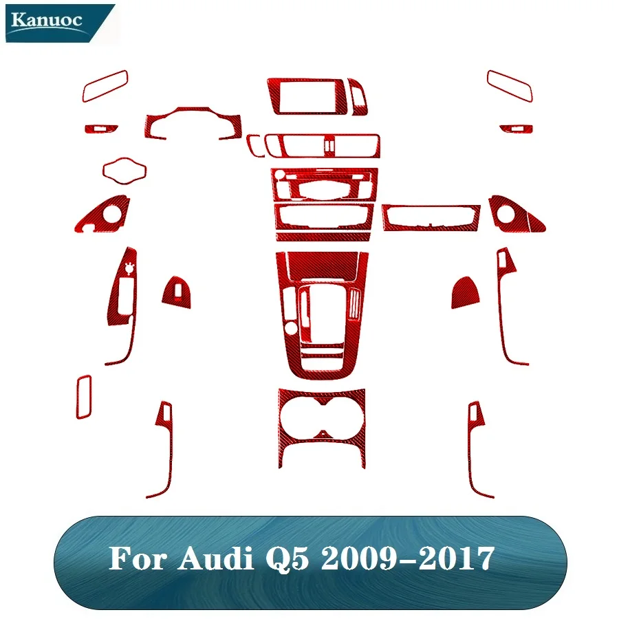 

Red Carbon Fiber Car Stickers For Audi Q5 Without Navigation 2009-2017 Car Interior Accessories