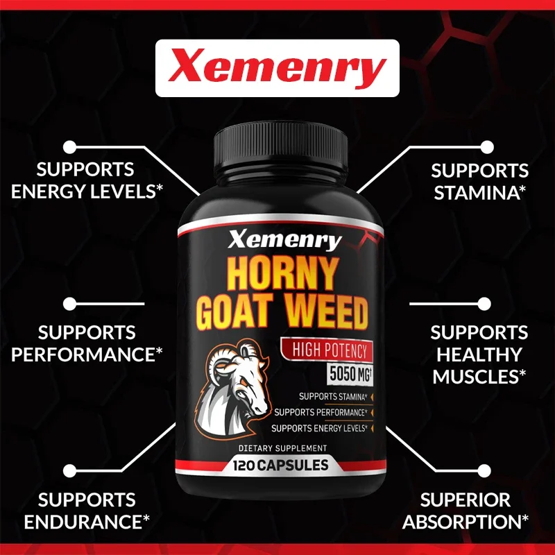 Men\'s Horny Goat Weed Capsules 5050 mg Formula Contains Black Pepper Extract