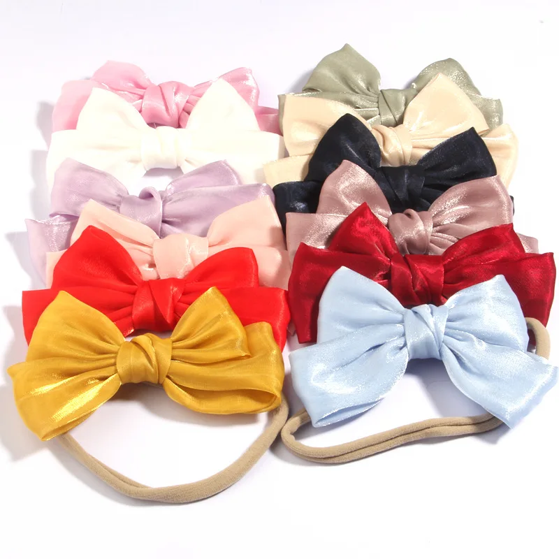 

12pcs Children's Hair Accessories Girls Mesh Bow Hairband Bunny Bowknot Headbands for Newborn Nylon Jacquard Baby Hair Bands