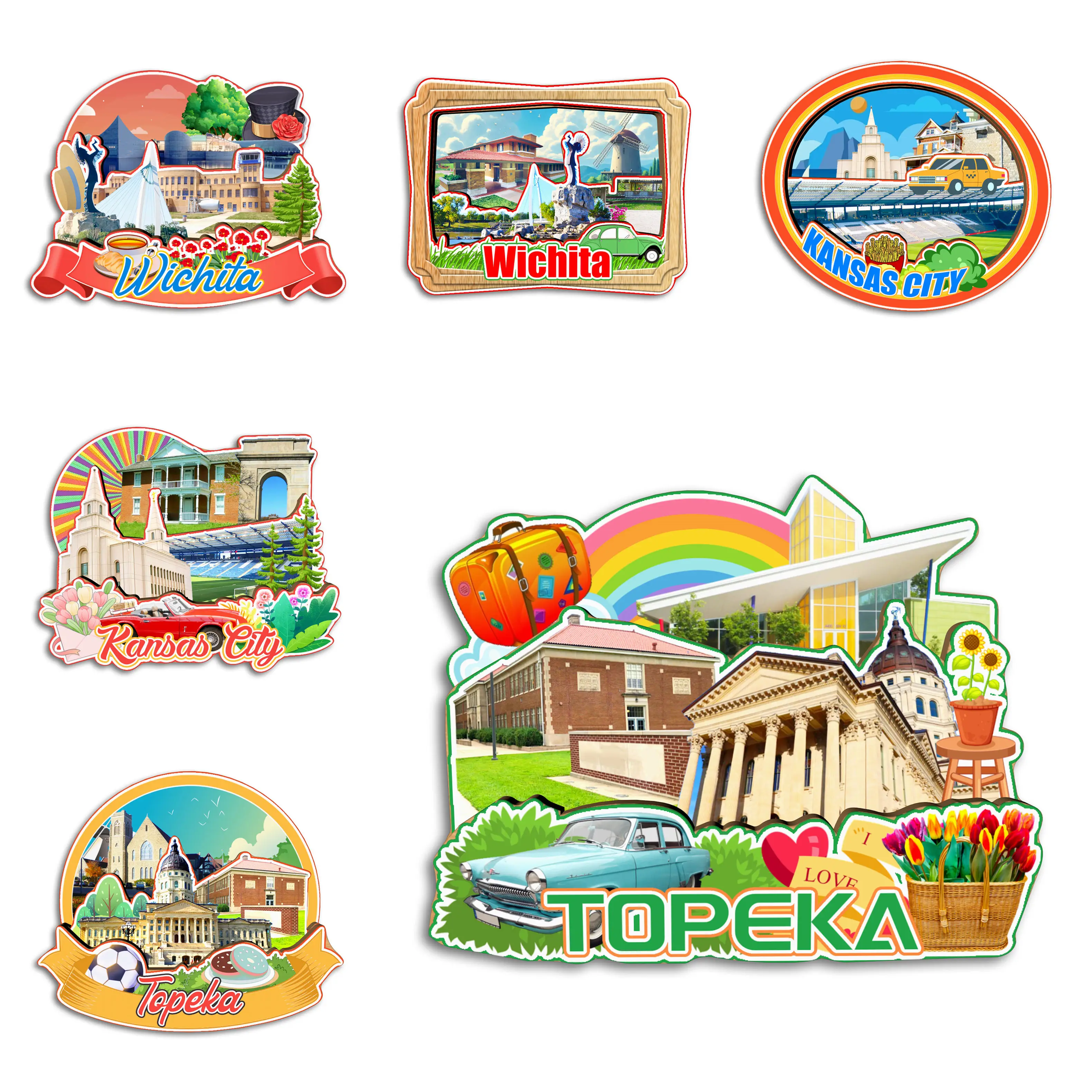 Wichita Kansas City Topeka Kansas USA imán para nevera recuerdo de viaje regalo hecho a mano decorativo