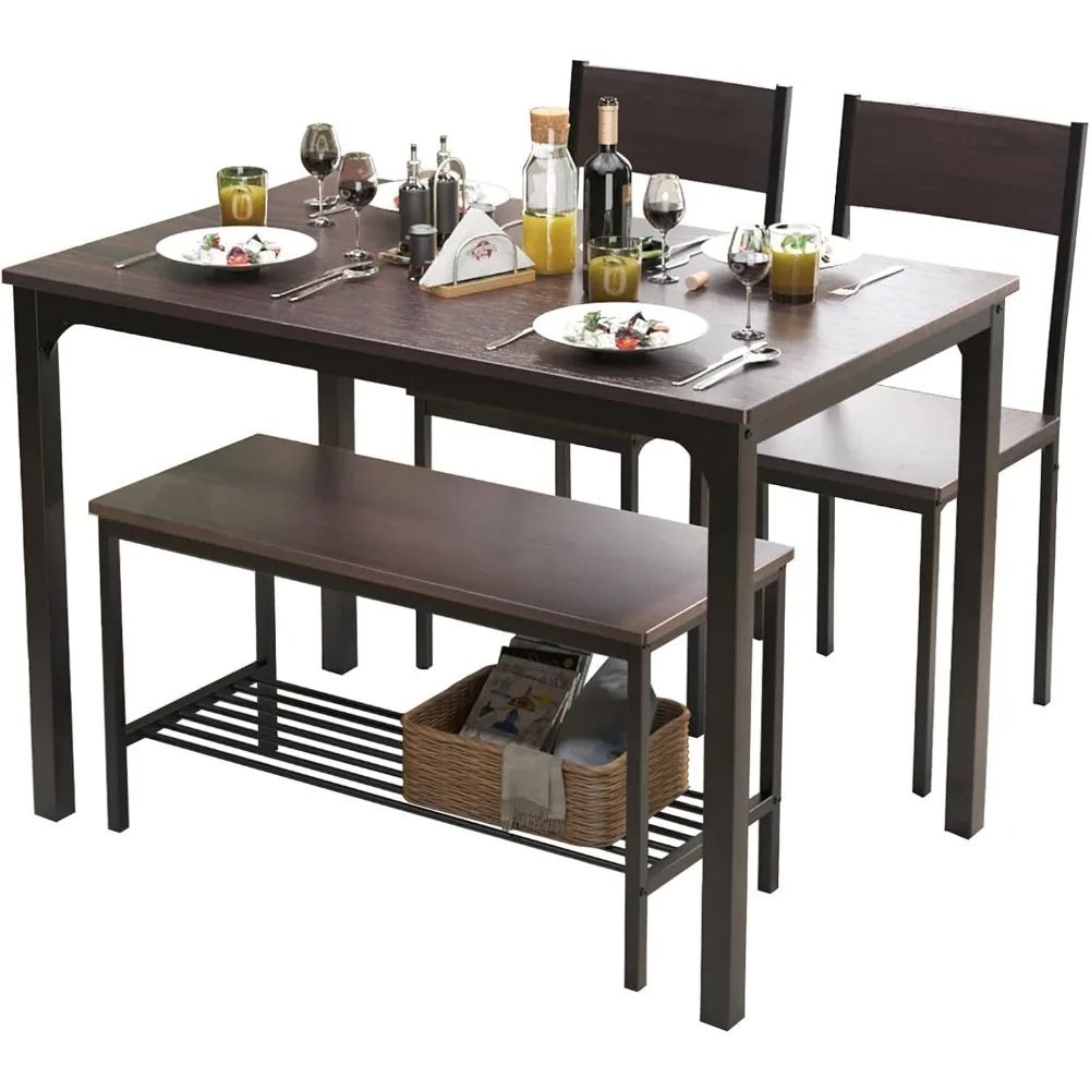 Juego de mesa de comedor para 4 personas, juego de mesa de cocina de 43,3 pulgadas para 4,2 sillas con respaldo, banco para 2 personas con estante de almacenamiento, anidación