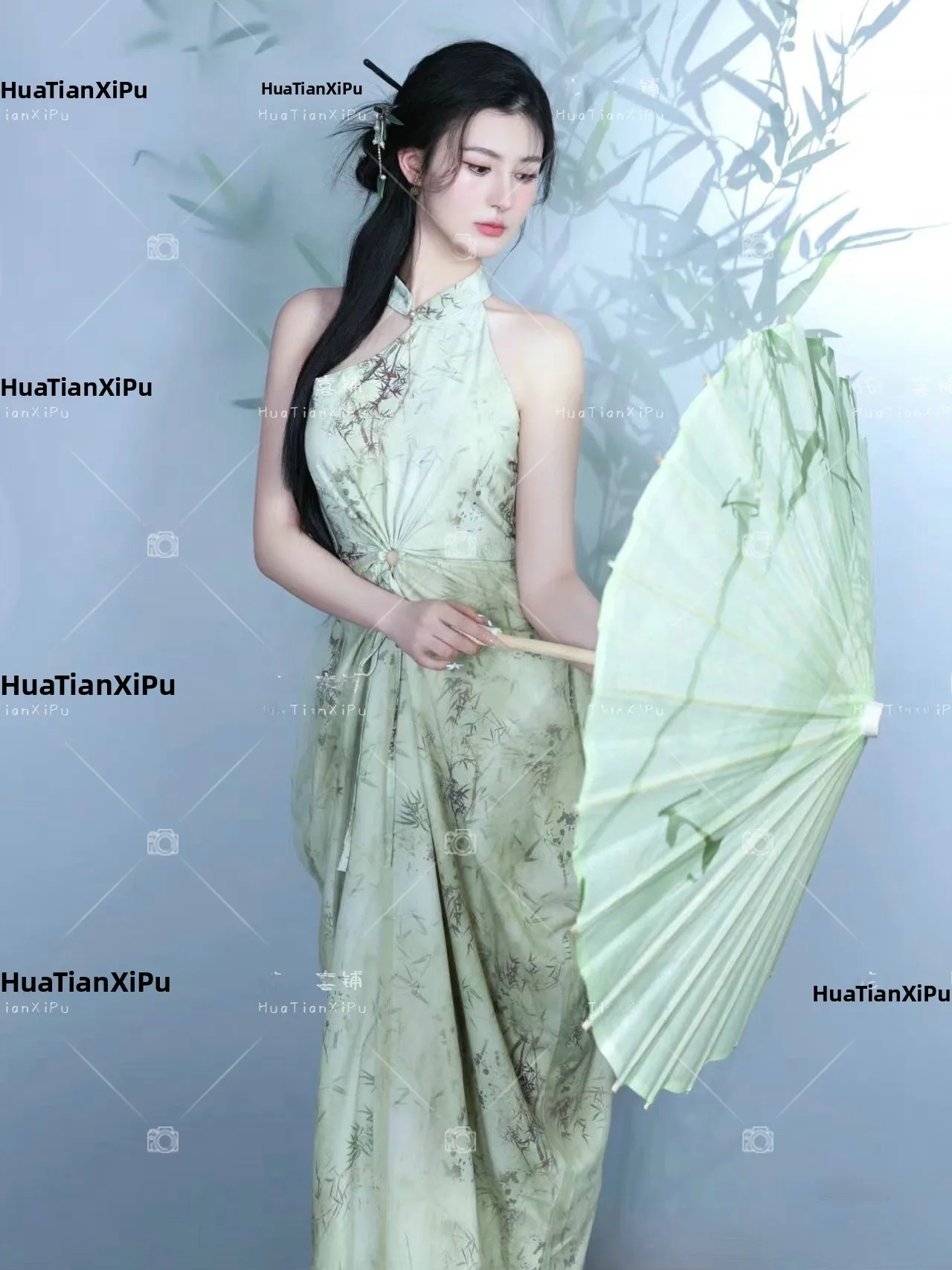 

Artistic Photography Costume New Chinese Style Cold Tone Watercolor Painting Theme Photography Clothes for Ladies Studio Phot...