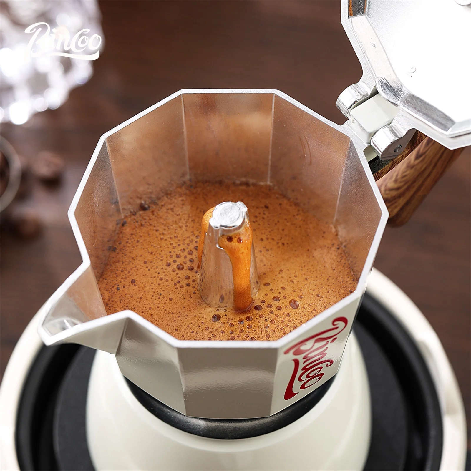 وعاء Bincoo Moka وموقد كهربائي كومبو ماكينة الاسبريسو تصميم مدمج للمساحات الصغيرة لتخمير القهوة على الطراز الإيطالي الغني