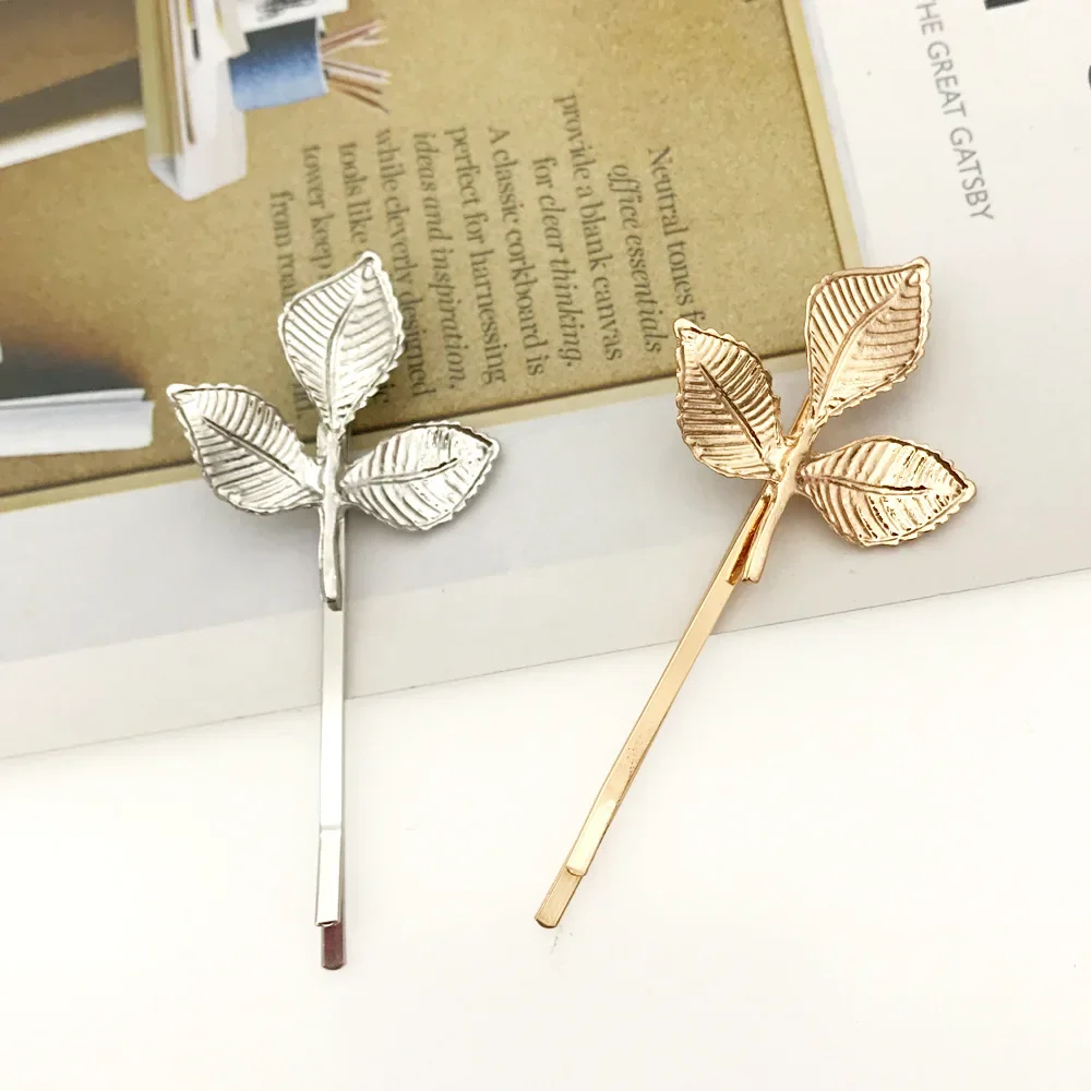 Cute Hair Accessories Hipster Stereo Retro Three Tree Leaves Leaf Hair Clip Hai rGrips Edge Clip Hairpin Head Jewelry Wholesale