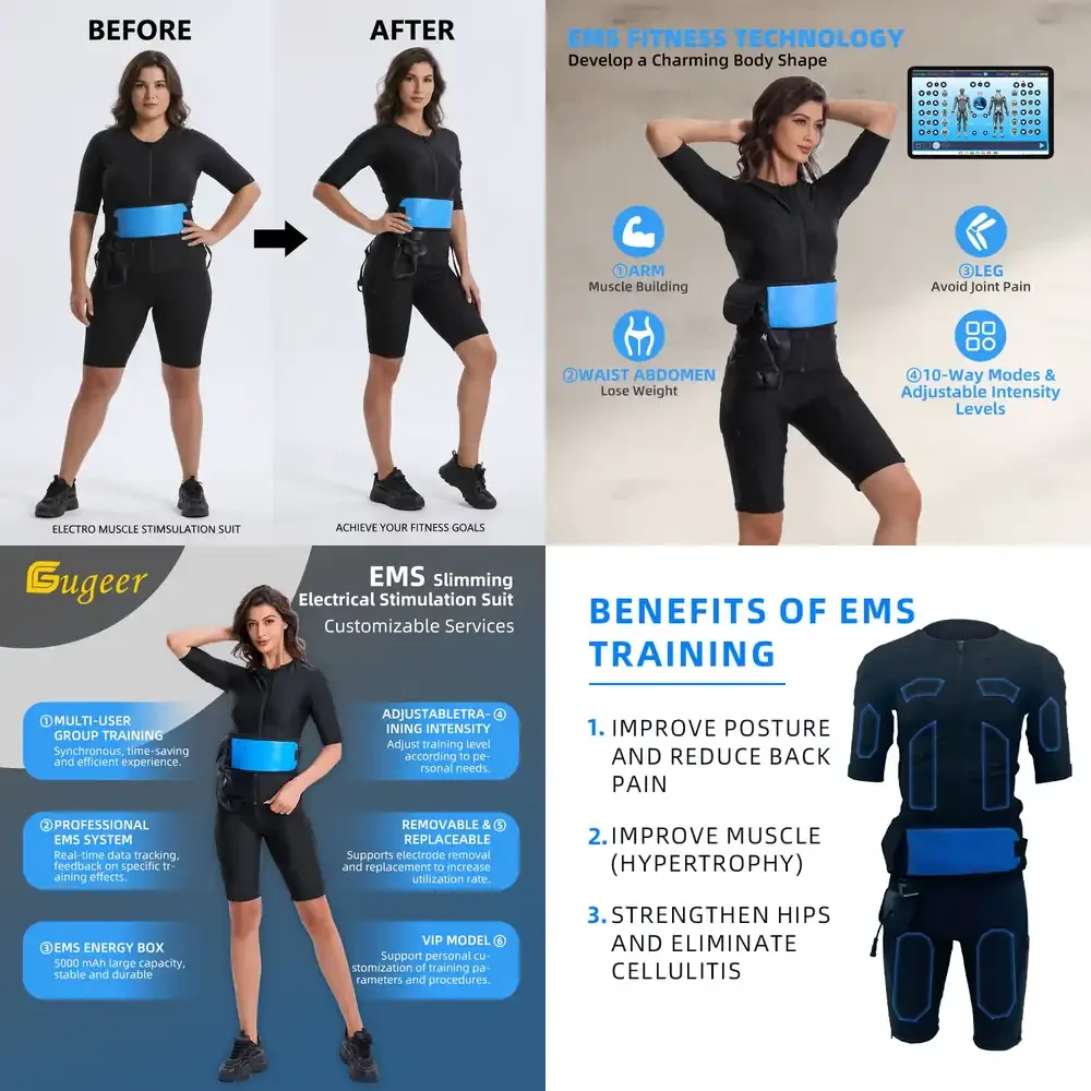Traje de Entrenamiento EMS de Doble Capa para Mujer, Electroestimulador Muscular Compatible con Emsculpt, Entrenamiento EMS para Casa y Gimnasio
