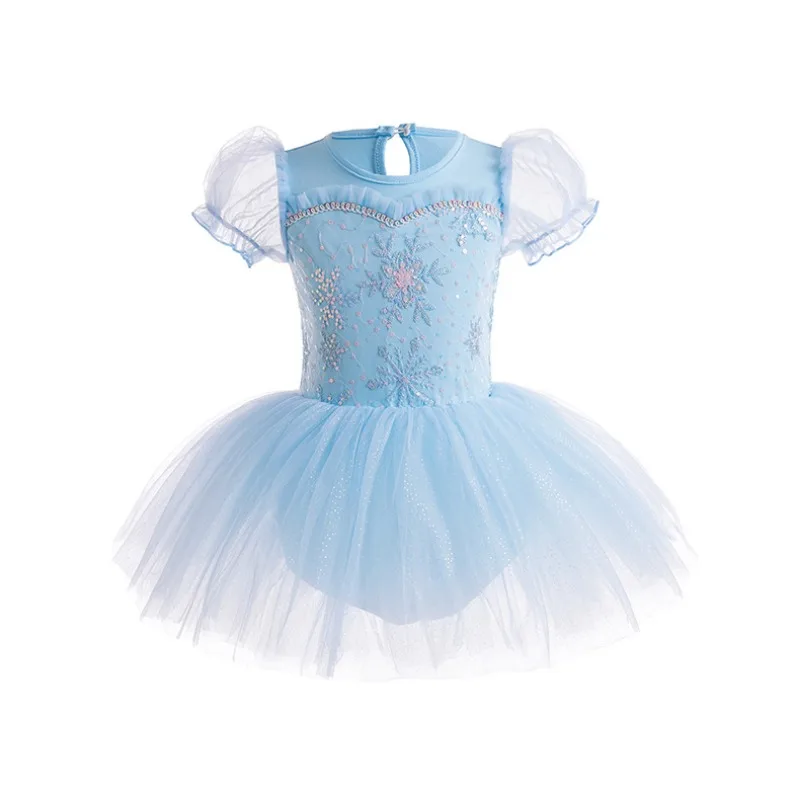 Summer Kids Girl Cosplay Dress Short Sleeved Princess Elsa Dresses Children\'s Dance Performance Clothes Training Clothing H7928