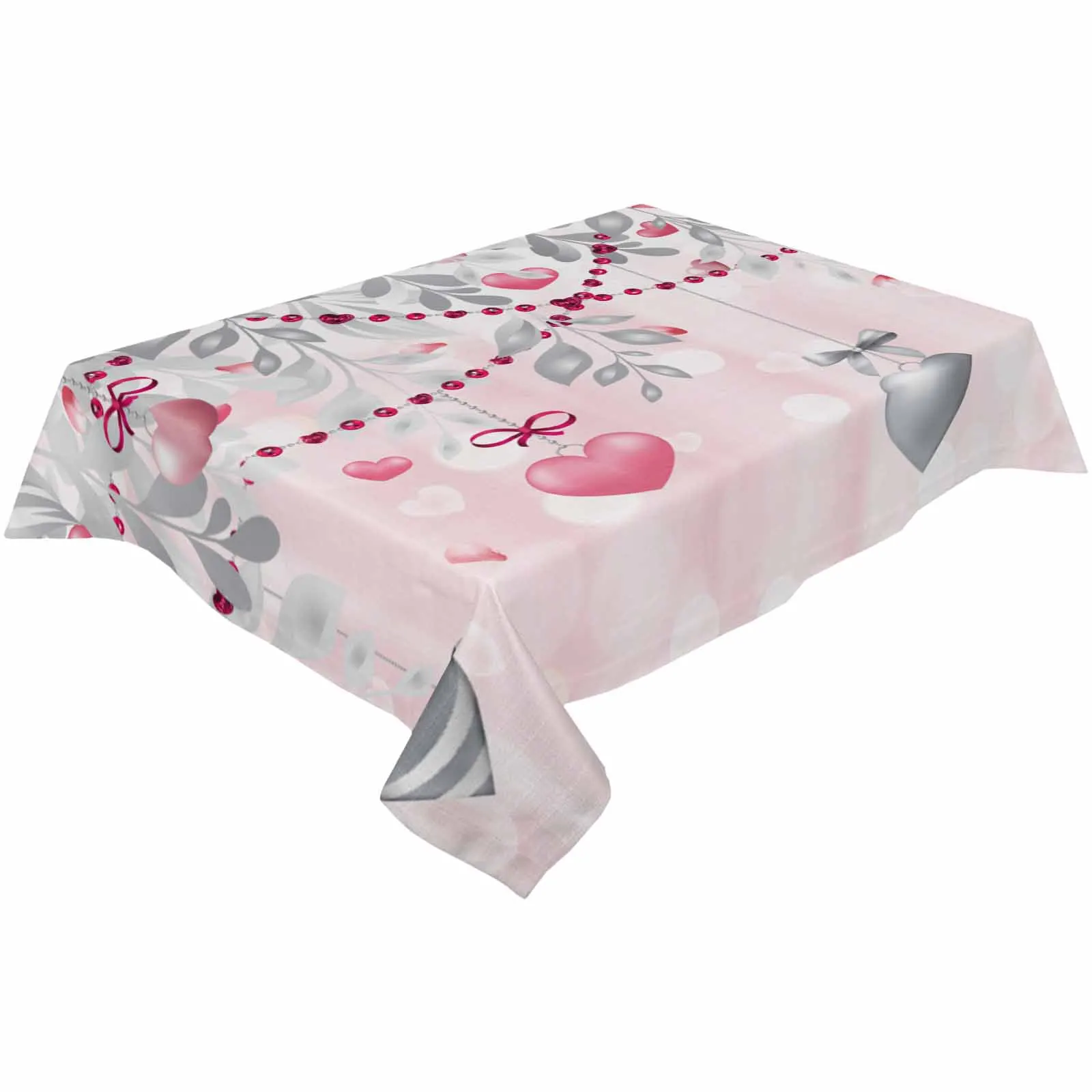 Valentine'S Day Love Eucalyptus Leaves Rose Pink Table Cloth Waterproof Dining Tablecloth Kitchen Decorative Party Table Cover