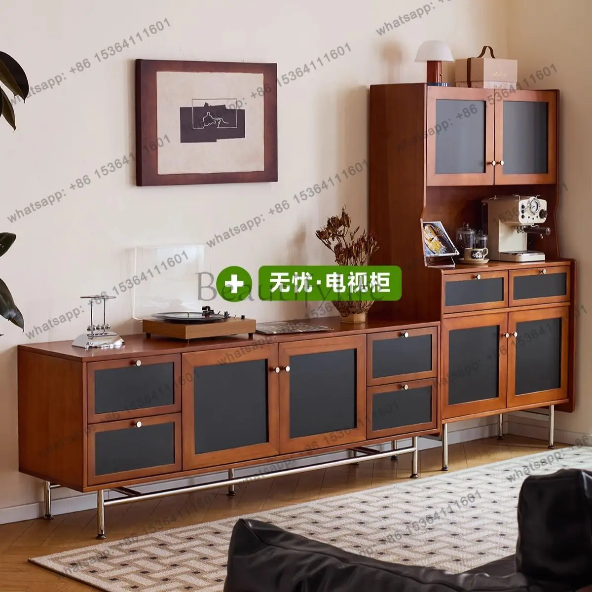 

LD French side cabinet against the wall Living room storage Solid wood coffee cabinet