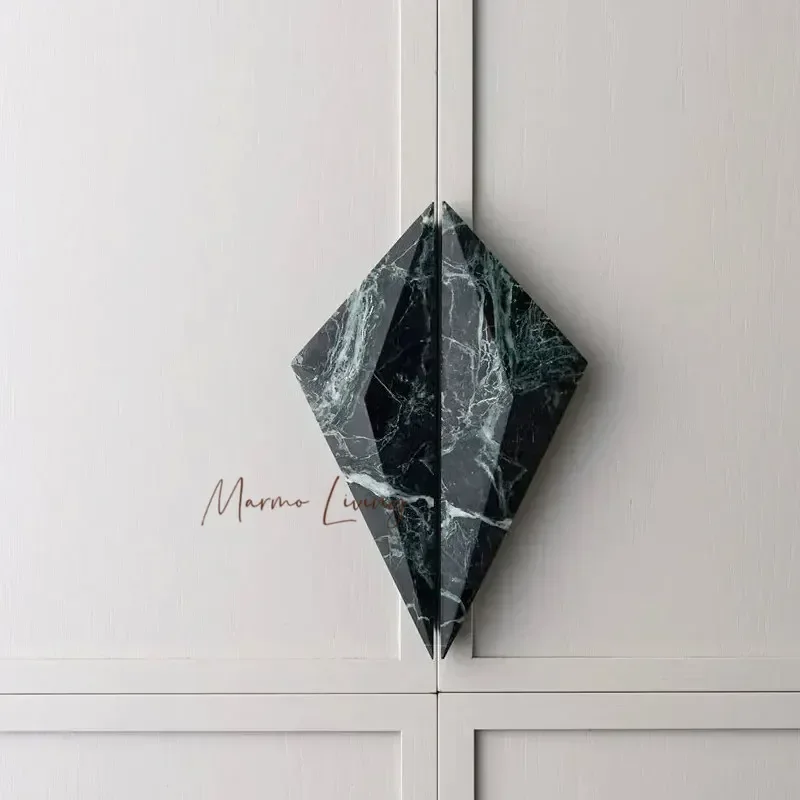 High End Luxury French Cabinet Prism Marble Handle Diamond Calacatta Violet Rosso Travertine Stone Drawer Pull for Villa