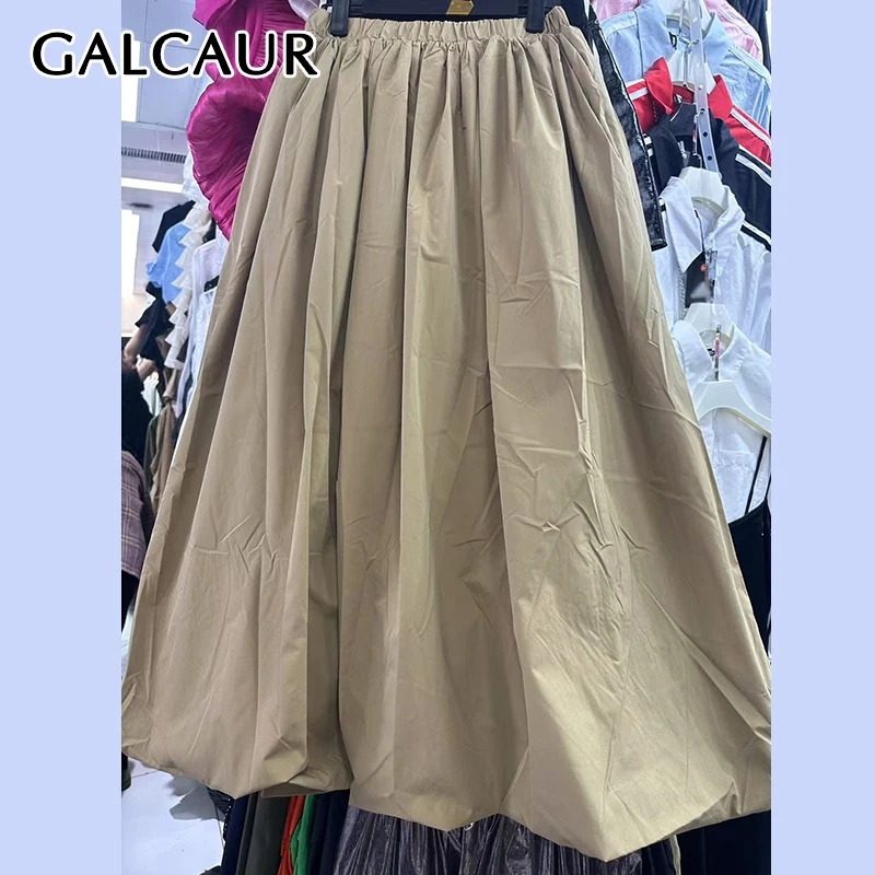 

GALCAUR Solid Loose Temperament Skirts for Women Patchwork Elastic Waist High Street Minimalism Skirt Female Clothing New Style
