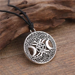 VASSAGO Vintage Norse Myth Tree of Life Yggdrasil Triple Moon Goddess Pentacle Pendant Amulet Necklace