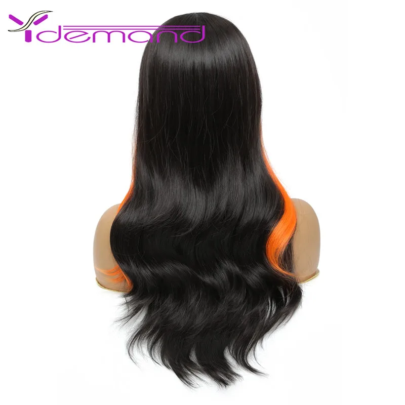 Y Demand Long Neon Wig Body Wave Hair Lady Anime Cosplay Middle Part Synthetic Wig Black Yellow Natural Hairline Wig